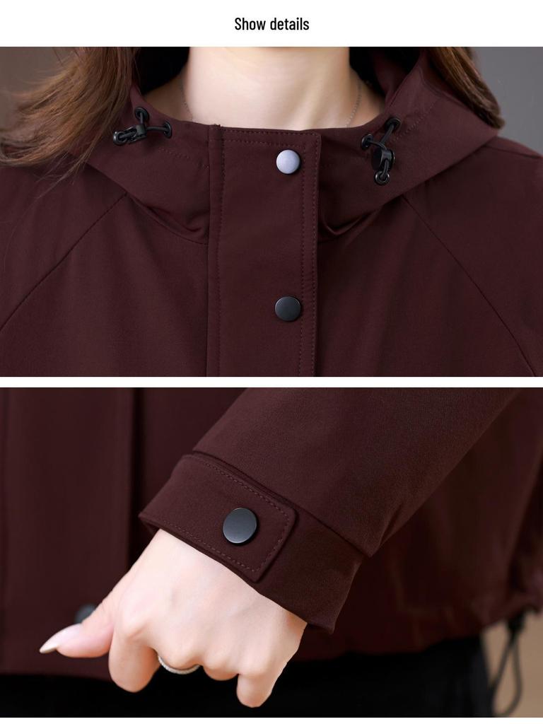 Women's Casual Hooded Jacket - 2024 Spring/Autumn Fashion, Loose Slim Fit, Petite Mom Style, Short Pure Cotton Top