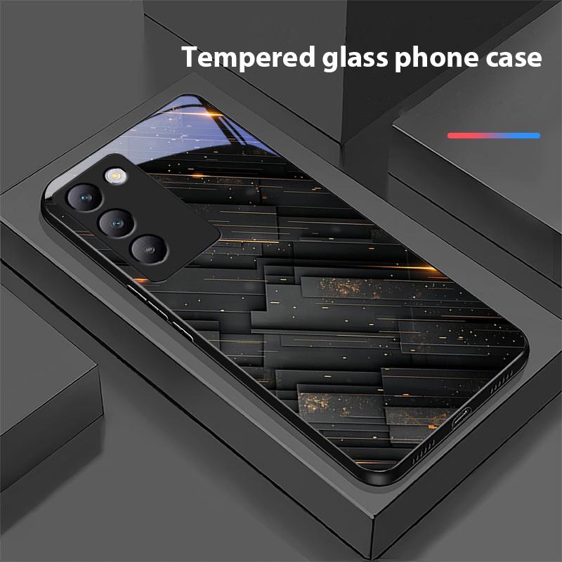 Meteor Golden Bead For Y72 33S 11 03 36 96 Lite 35 16 Iqoo 12 V40 SE 5G 29 40 21 30 X80 Pro Vivo Tempered Glass Phone Case Black