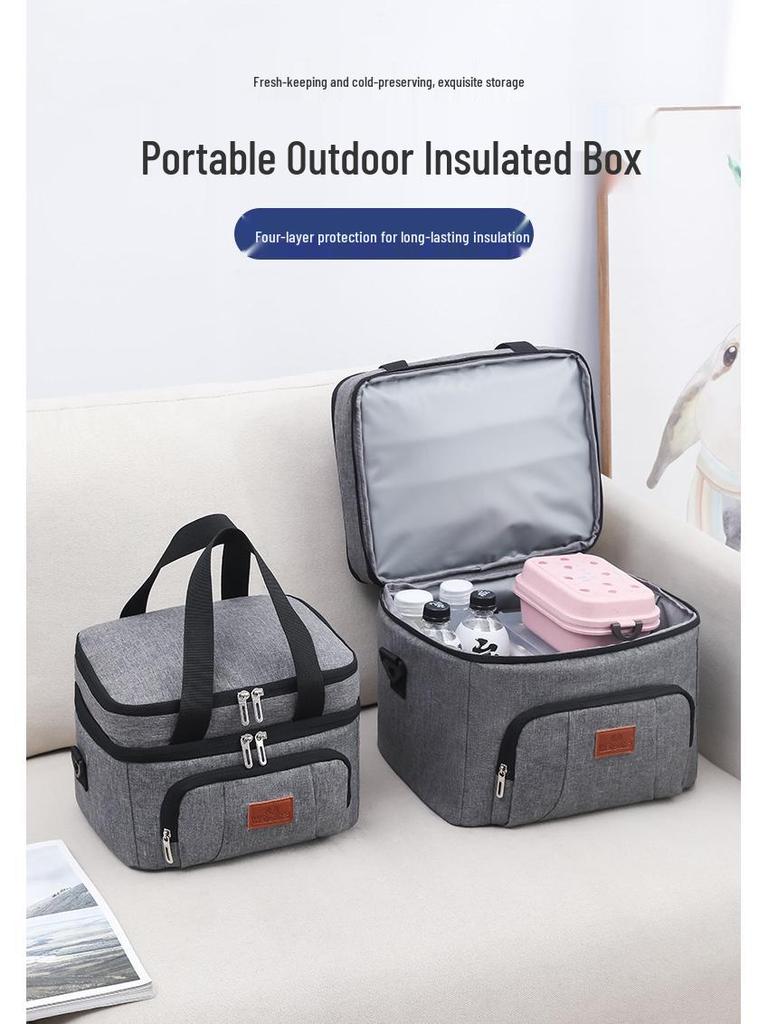 Extra-Large Double-Layer Insulated Picnic Bag - Thick, Waterproof, and Cold-Keeping Lunch Carrier with Ice Pack