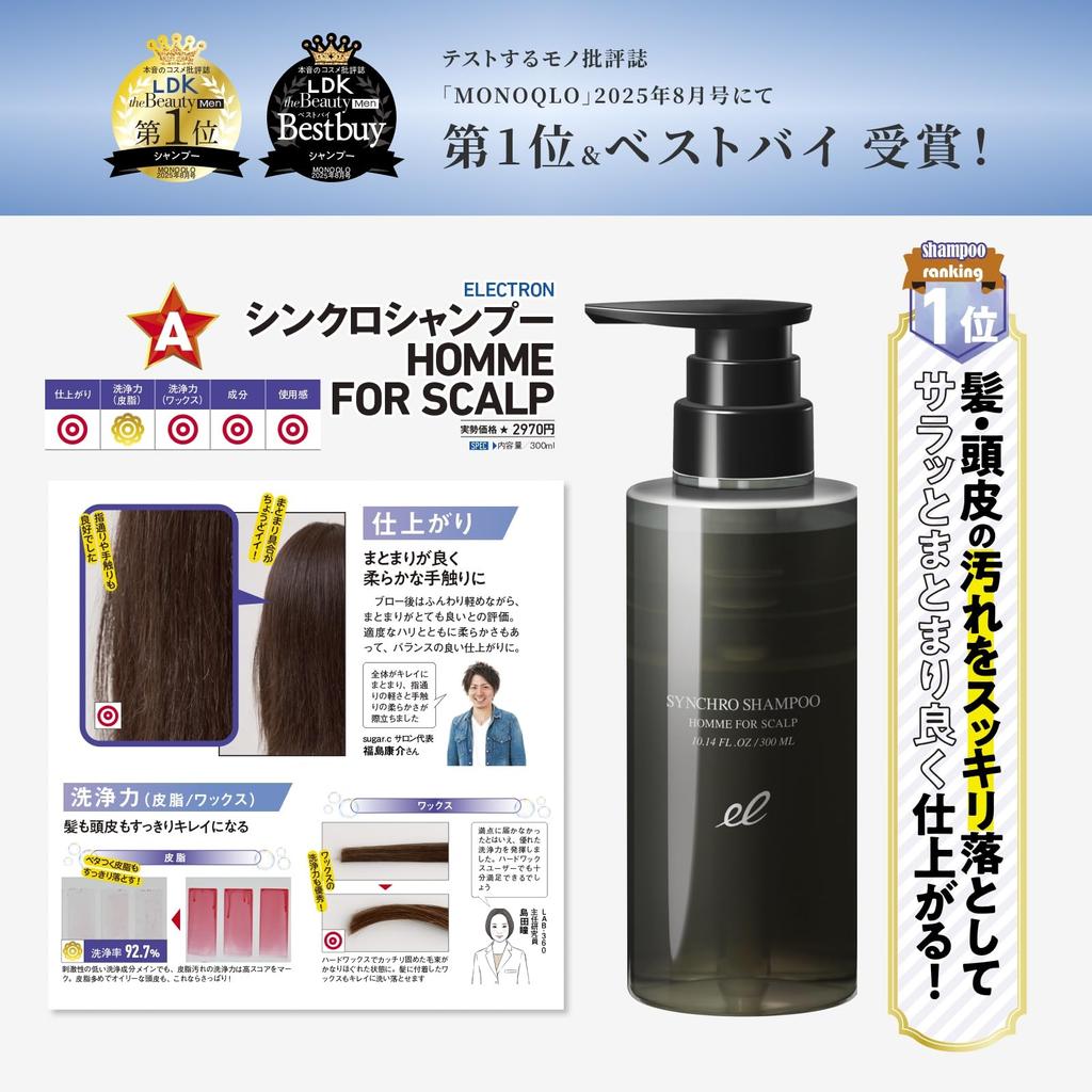 ELECTRON Synchro Shampoo Homme FOR SCALP 300ml Scalp Shampoo for Sensitive Reduces Odor and Moisturizing Scalp Care [Official] Men's Scalps, Itching,