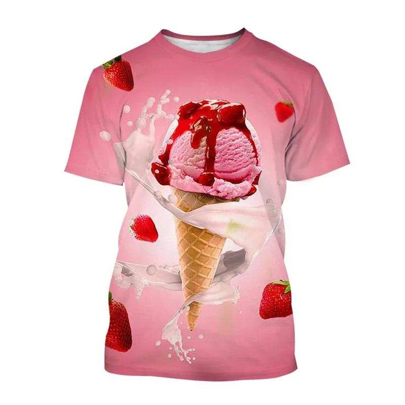 T-shirt Stampata 3D Gelato da Uomo Modello Dessert al Cioccolato Magliette Estive Casual Larghe Girocollo Manica Corta Magliette per Bambini