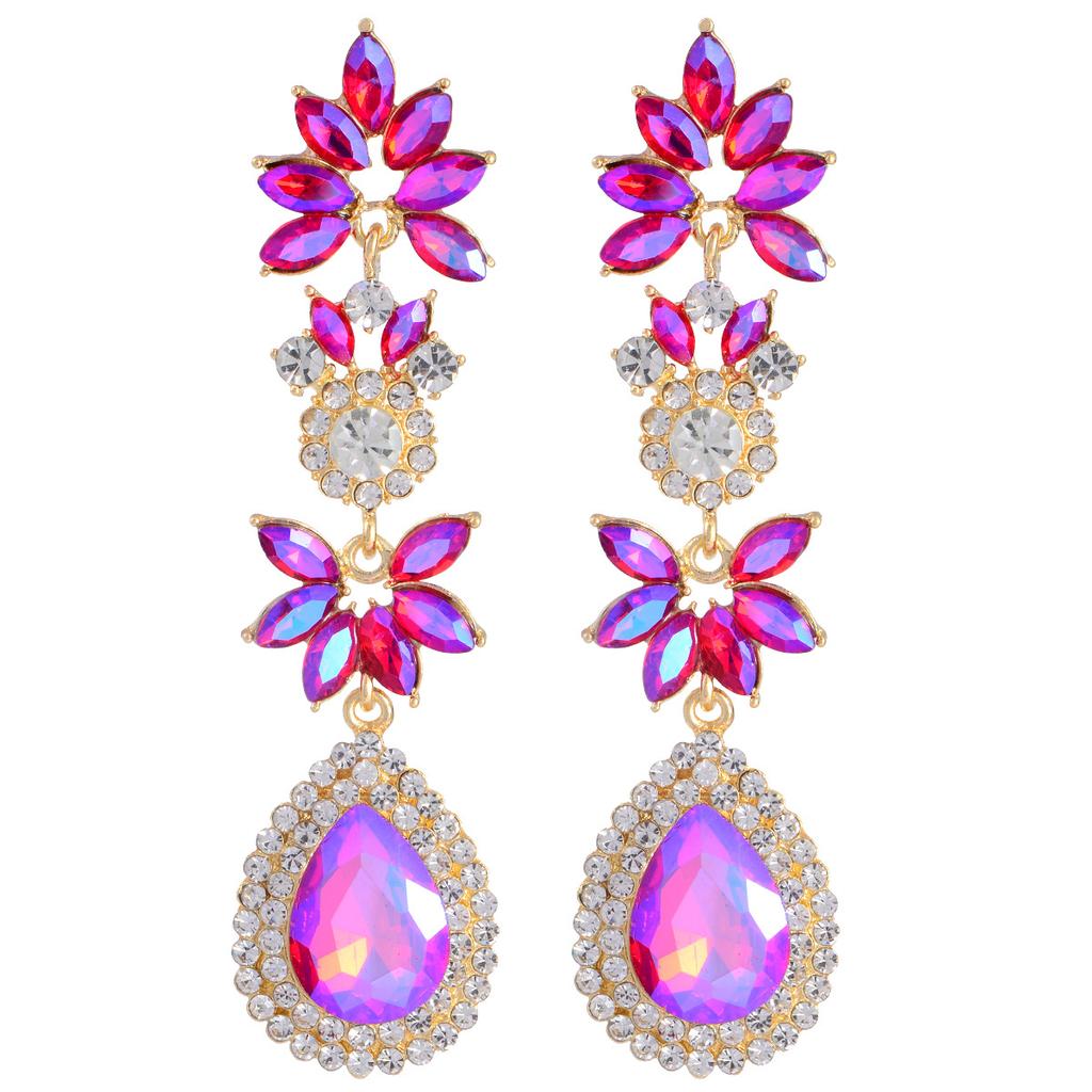 Wedding Bridal Earrings Women's Fashion Long Flower-style Teardrop Dangle Earrings