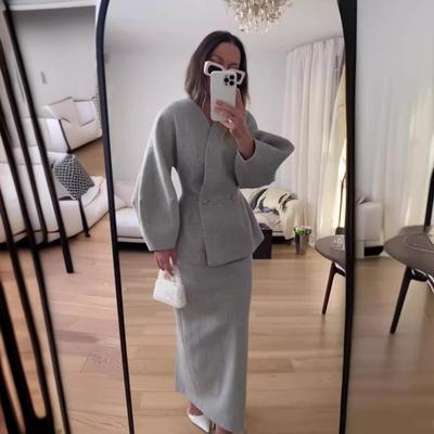 Ensemble de jupe midi ajustée à volants de couleur unie, mode européenne et américaine, été 2024