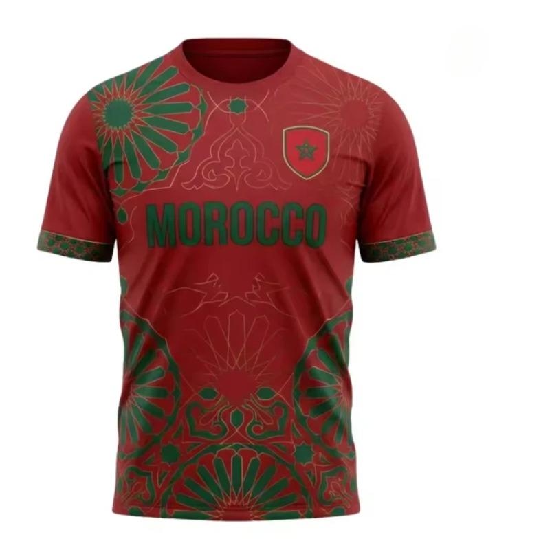Round Neck Moroccan Football T-shirt 3D Printed, Breathable, Quick Drying, Fashionable and Versatile for Men and Women