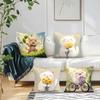 4 Pcs Adorable Cat With Flowers Single-Sided Printed Pillowcase Cushion Cover,Suitable For Living Room,Bedroom,Car Decoration