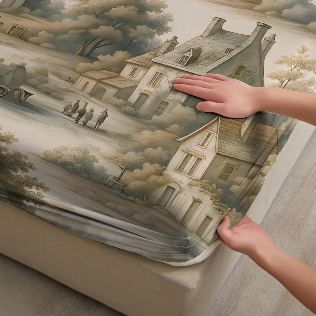 Fitted Sheet Set Chinese Classical Painting 3D Print 100% Microfiber Mattress Covers Breathable Bedding Set With 2 Pillowcases