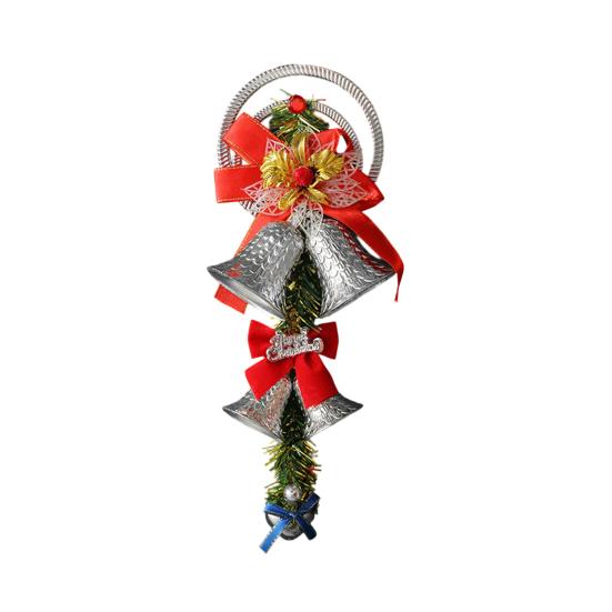 Christmas Bell Plastic Jingle Bells Xmas Tree Hanging Ornament with Bow And Artificial Pine