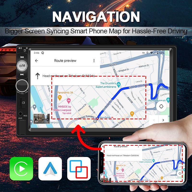 Hippcron 1Din Car Radio Wireless Carplay Android Auto Multimedia Video Player 7inch Touch Screen Support Camera 12v Universal