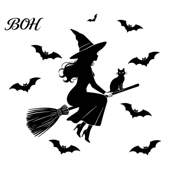 Spooky Party Window Decor Halloween Witch Black Cat Static Stickers, Waterproof PVC Silhouette Decals, Stickers Removable Wall Art for Home Glass Door