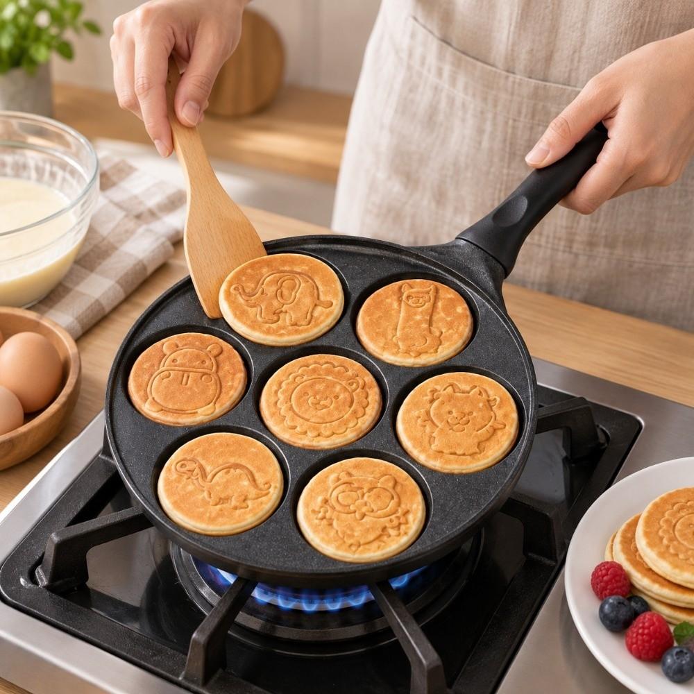 7 Hole Cartoon Griddle Pan Aluminum Alloy Egg Burger Mold Fun Muffin Mold Breakfast Cooking