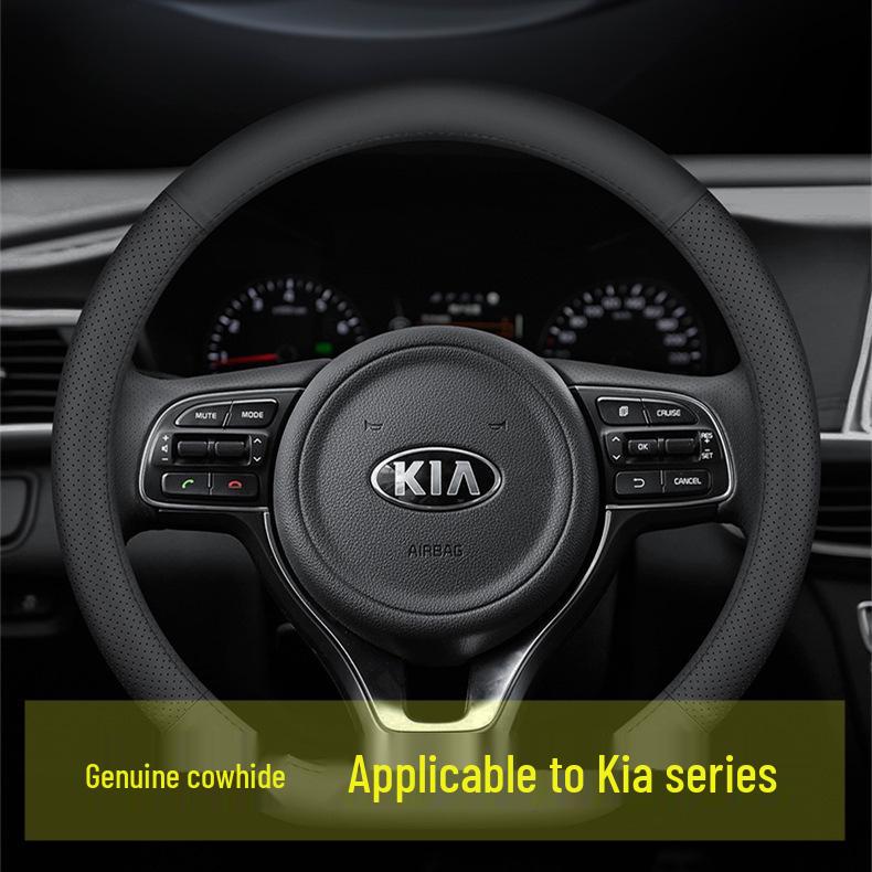 Genuine Leather Steering Wheel Cover for Kia Models: K3, Sportage, K5, Forte, K2, Cerato, KX3, KX Cross, K4, Seltos