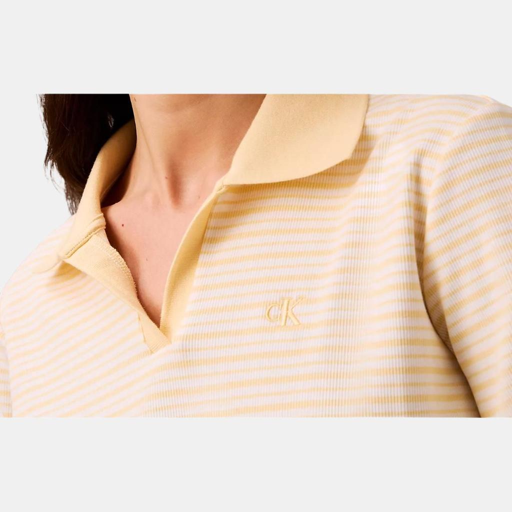 Calvin Klein Soft Breathable Comfortable Short Sleeve Polo Shirt Women Tops Yellow Striped 47AB206-740