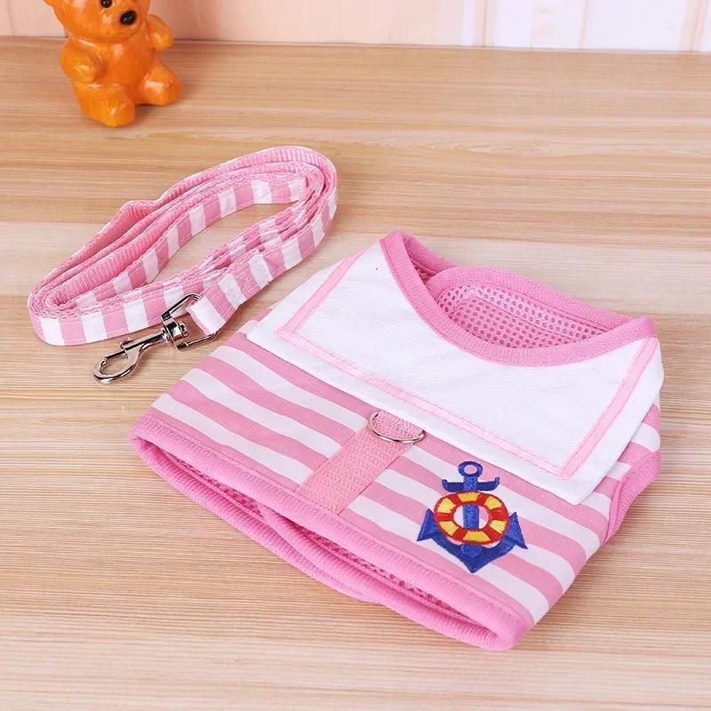 

Мягкий дышащий поводок для собак в темно-синем стиле, набор для маленьких и средних собак, ошейник для щенков чихуахуа, поводок для кошек и собак XL розовый