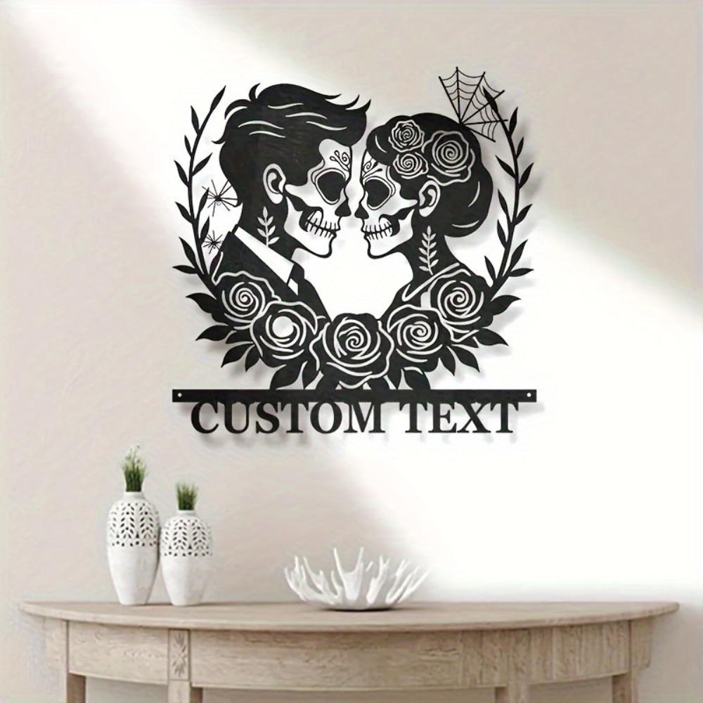 Bohemian Couple Skull Metal Wall Art Gothic Home Decor Soulmates Sculpture Halloween Day of Dead