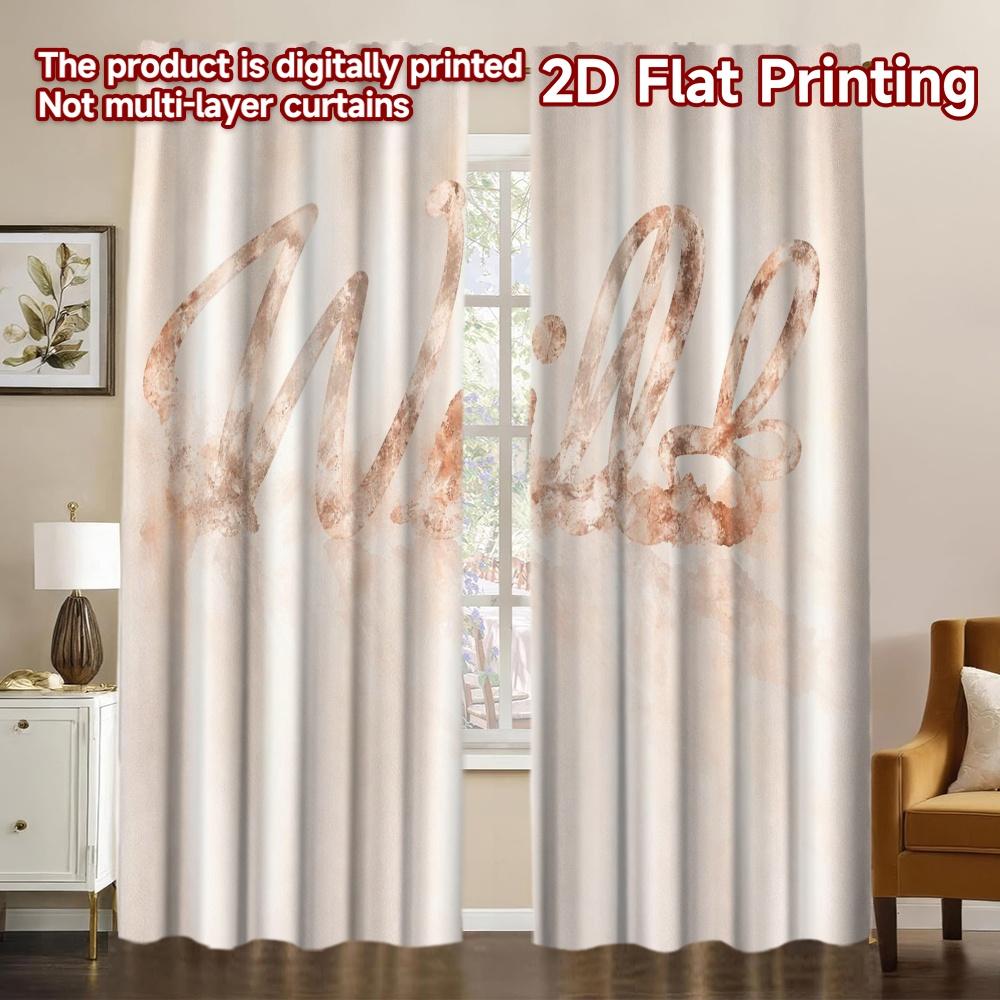 2D FLAT PRINTING 2pcs Curtains (Without Rod) Rustic Script Design Popular Minimalist Curtains Versatile Fabric Curtains Romantic 60×150cm