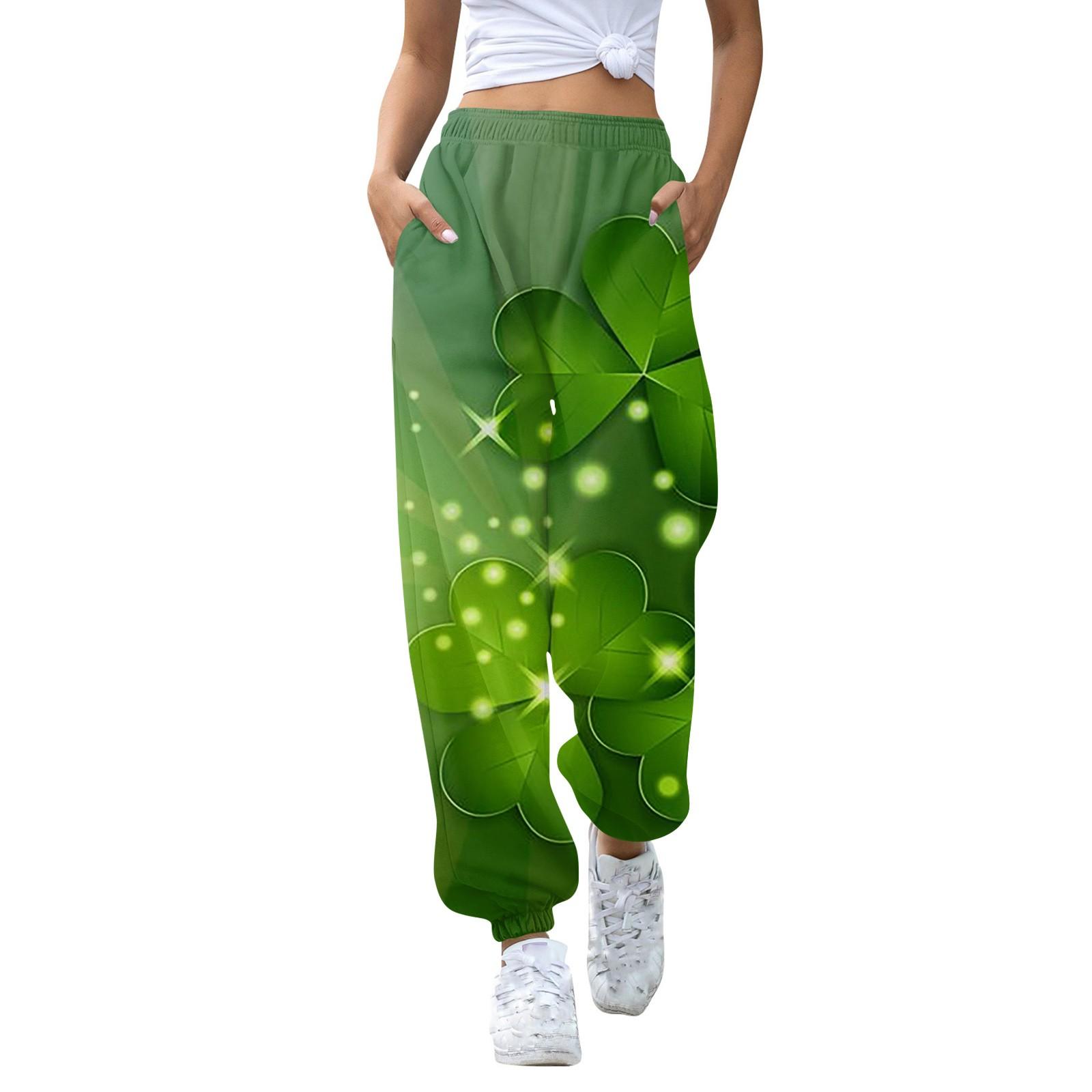 

Женская мода Спорт St. Повседневные спортивные штаны с карманами на шнуровке и принтом ко Дню Святого Патрика Брюки S