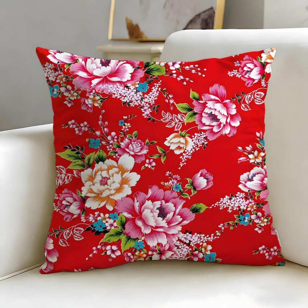 Chinese Traditional Floral Cushion Cover Soft  EasyWash Pillow Case  Versatile for Couch Bed Travel and Office