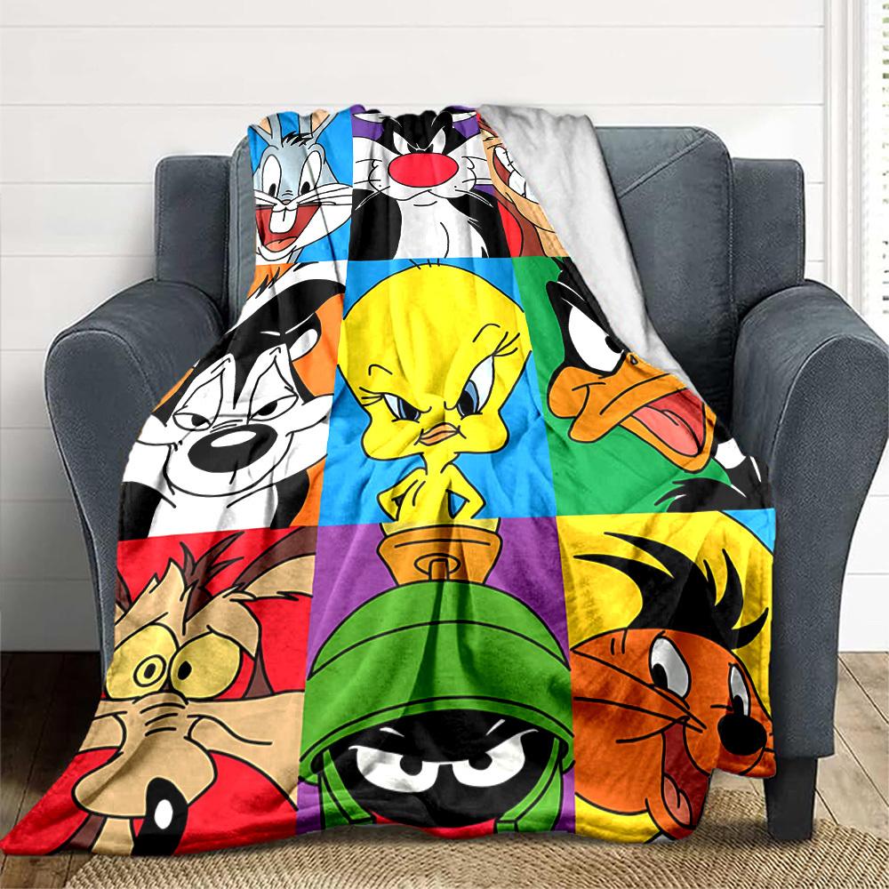 1pc Looney Tunes Blanket Lightweight Flannel Throw For Sofa, Bed, Travel, Camping, Livingroom, Office, Couch, Chair, And Bed
