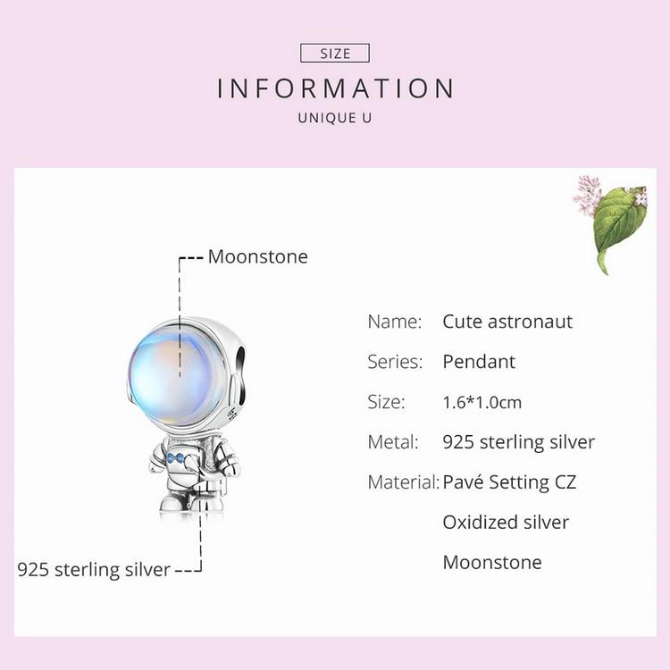 Bamoer Cute Astronaut Charms 925 Sterling Silver Original Design Pendant Fit for Basic Bracelet Women Sterling Silver Jewelry