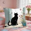 Cartoon Little Black Cat Cushion Cover Square Short Plush Pillow Case Living Room Sofa Home Decor Funda X