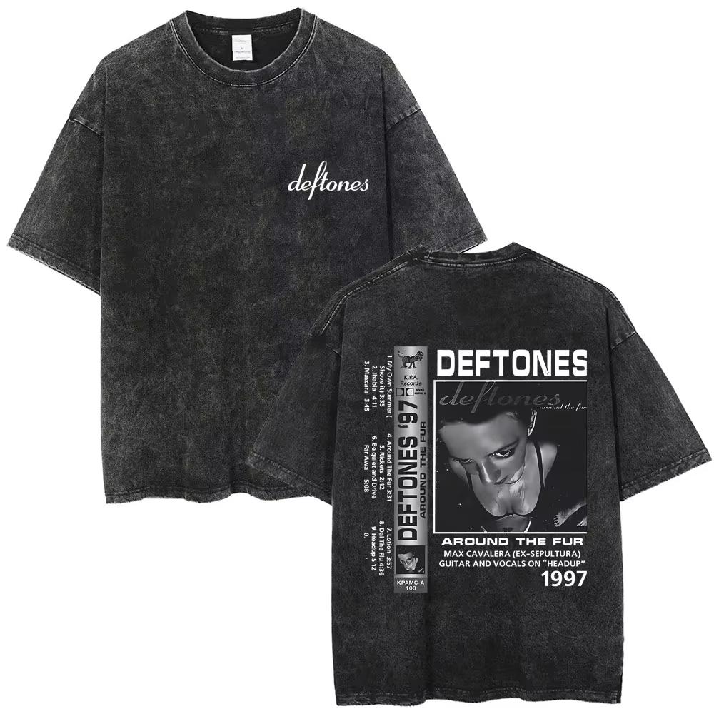 New Arrival Deftones Private Rock Music Vintage Washed Graphic Tee Retro Band Print Oversized Loose Short Sleeve Streetwear Cotton Tees For Men Women