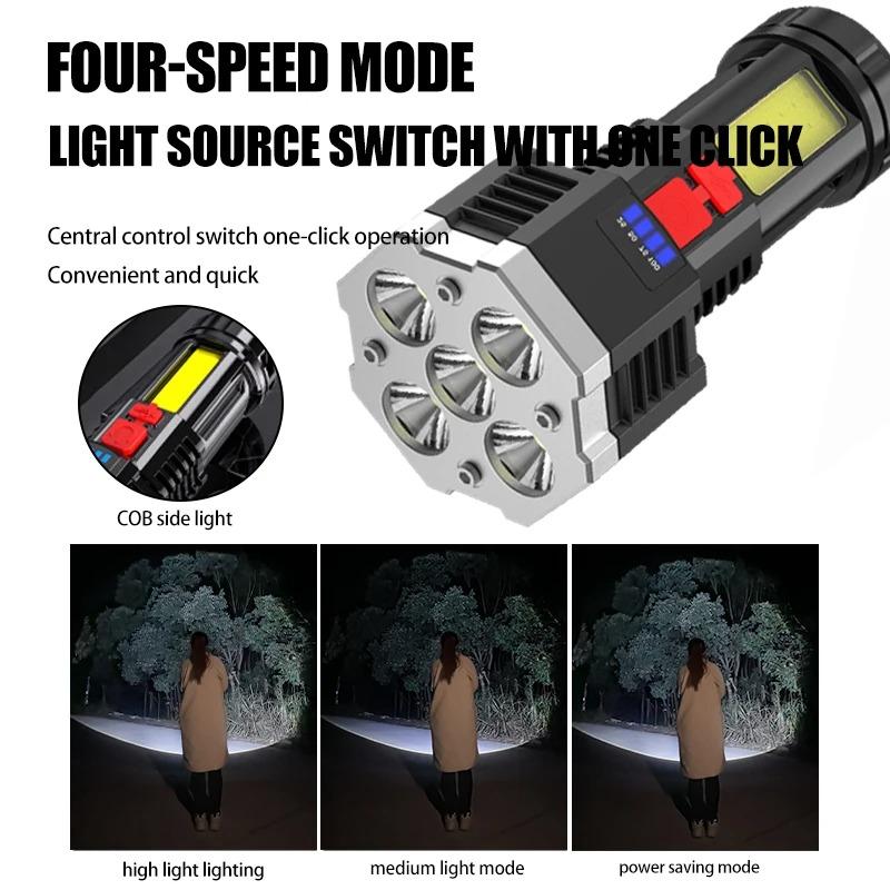 4/5/6LED High Power Led Flashlights Rechargeable Camping Spotlight With Side Light 3 Lighting Modes For Camping Adventure
