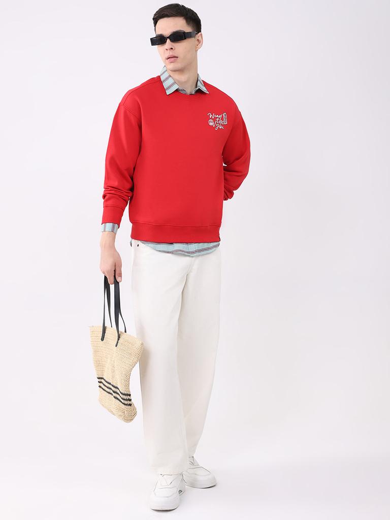 Monte Carlo Men Regular Fit Red Sweatshirt