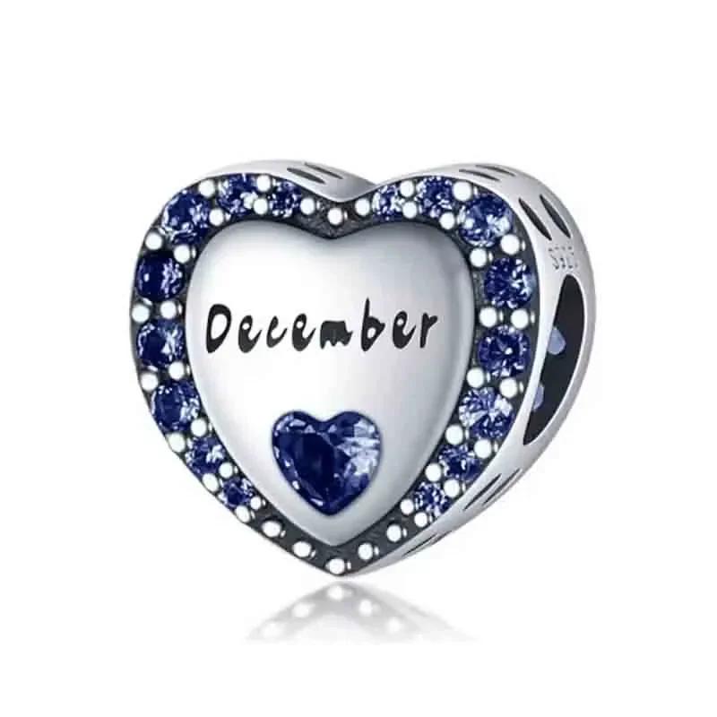 Original Copper Blue Heart Zircon Twelve Zodiac Signs Months Flowers Charms Beads Fit Bracelet Women Jewelry Diy Fine Gift