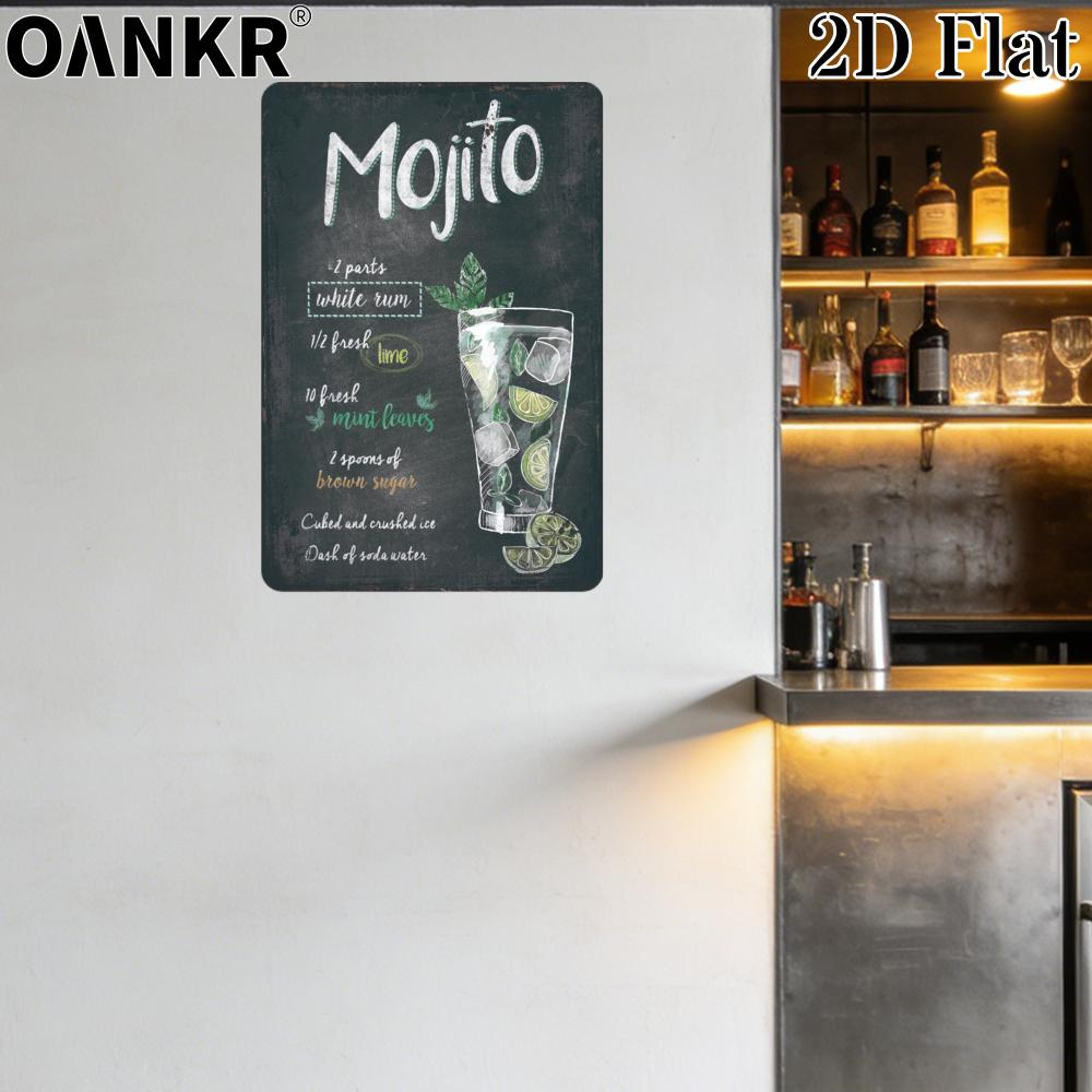 Vintage Art Cocktail Poster Metal Tin Sign Mojito Recipe Metal Signs Metal Signs for Home Pub Bar Wall Decor Plaque 20x30cm（7.8x11.8inch）
