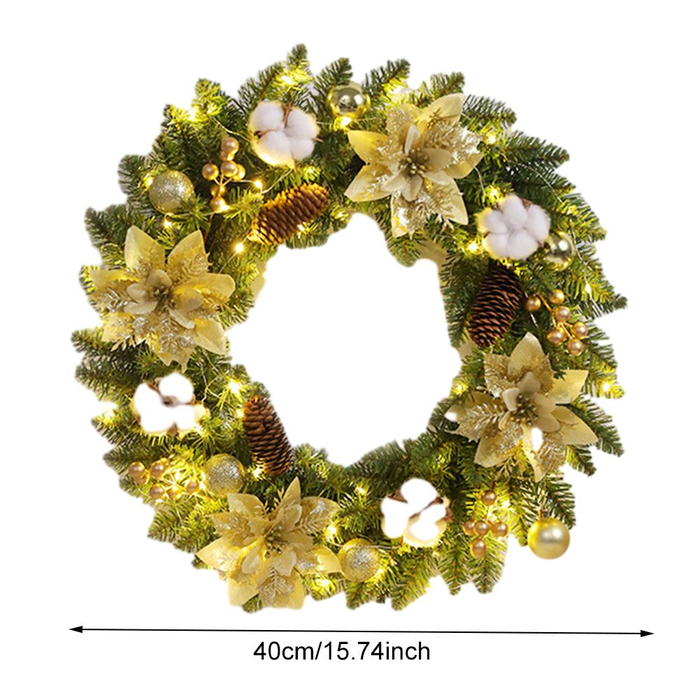 Artificial Christmas Wreath Branch with Light Home Rattan Golden Garland For Door Hanging Wall Outdoor Christmas Ornament Decor