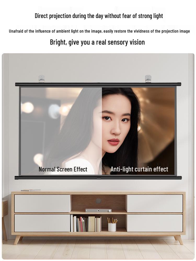 Anti-Light Wall-Mounted Projector Screen for Home Theater, Punch-Free, HD Projection Cloth, Available In 72'', 84'', 100'' Sizes