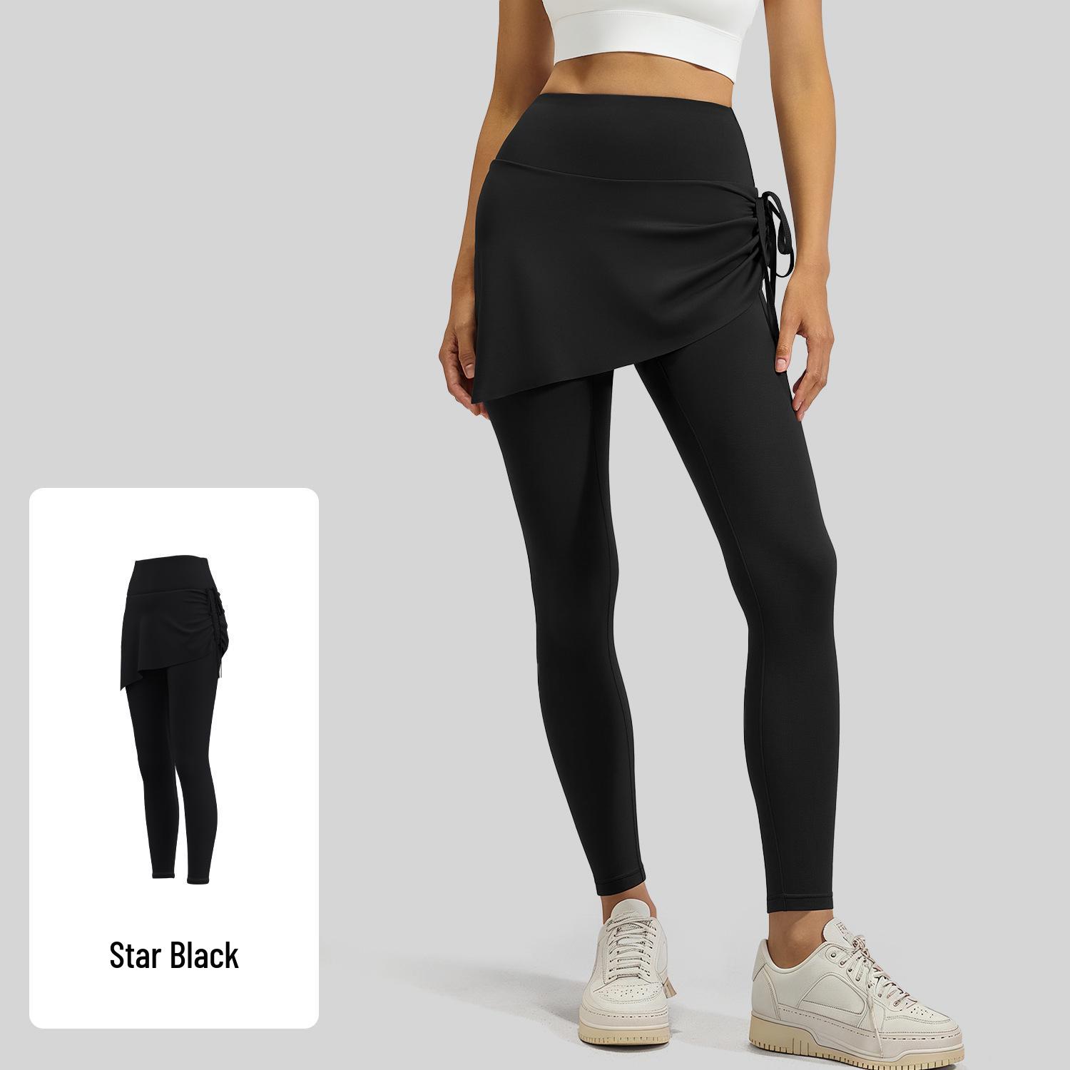 Juyitang Women s Slimming Drawstring Yoga Pants with Pleated Skirt Overlay M