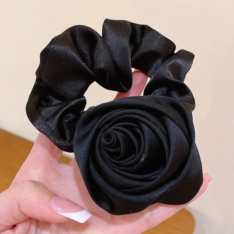 Rose Flower Head Rope French Style Retro Gentle Large Flower Intestine Hair Ring Artistic Satin Gloss Hair Scrunchies Woman