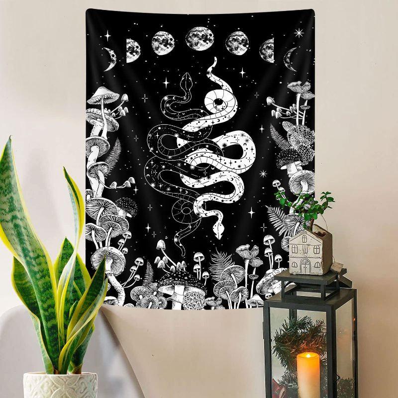 Gothic Tarot Death Black Cat Tapestry Wall Hanging Moon Phases Stars Witchy Occult Aesthetic Wall Art Bedroom Dorm Decor