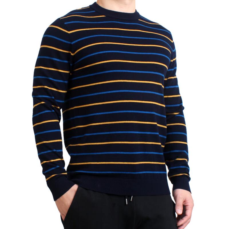 YAYUN Men's Striped Crew Neck Wool Sweater