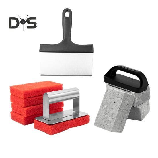 11Pcs Griddle Cleaning Kit Professional Grill Cleaner Tool Set with 2 Handles 1 Scraper 3 Stones And 5 Brushes Heat-Resistant Deep Cleaning Grill