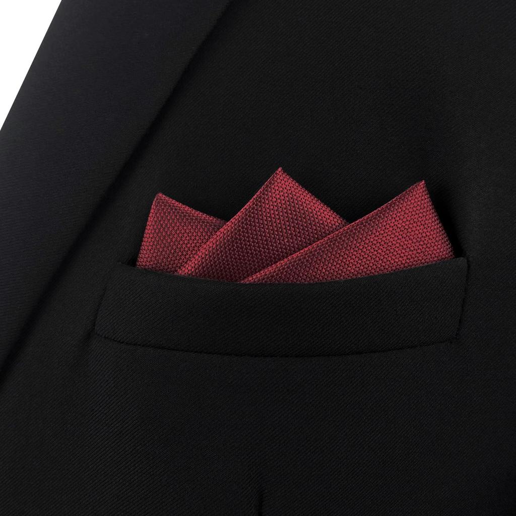 SHLAX&WING Plain Red Silk Tie Set for Men and Pocket Square (160cm)