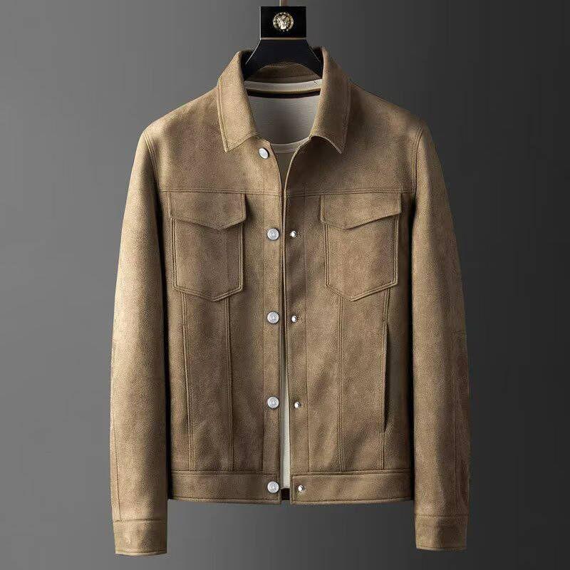 2023 New Autumn and Winter Polo Neck Slim Fit Handsome Casual and Versatile Korean Style Work Wear Deerskin Fleece Jacket