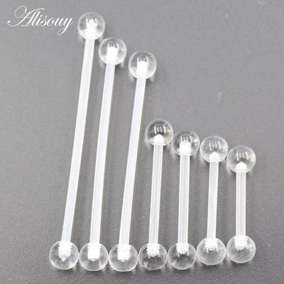 Alisouy 10 Piezas 12mm-38mm Bola de Acrílico Transparente Piercing para Mujer Barra Industrial Larga Anillo para Lengua Stud para Oreja Tragus Helix