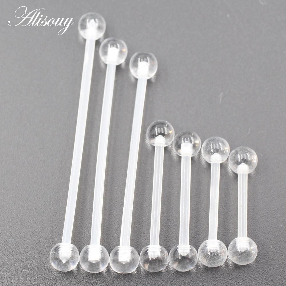 Alisouy 10PCS 12mm-38mm Transparent Acrylic Ball Women Piercing Long Industrial Barbell Tongue Ring Ear Tragus Helix Stud