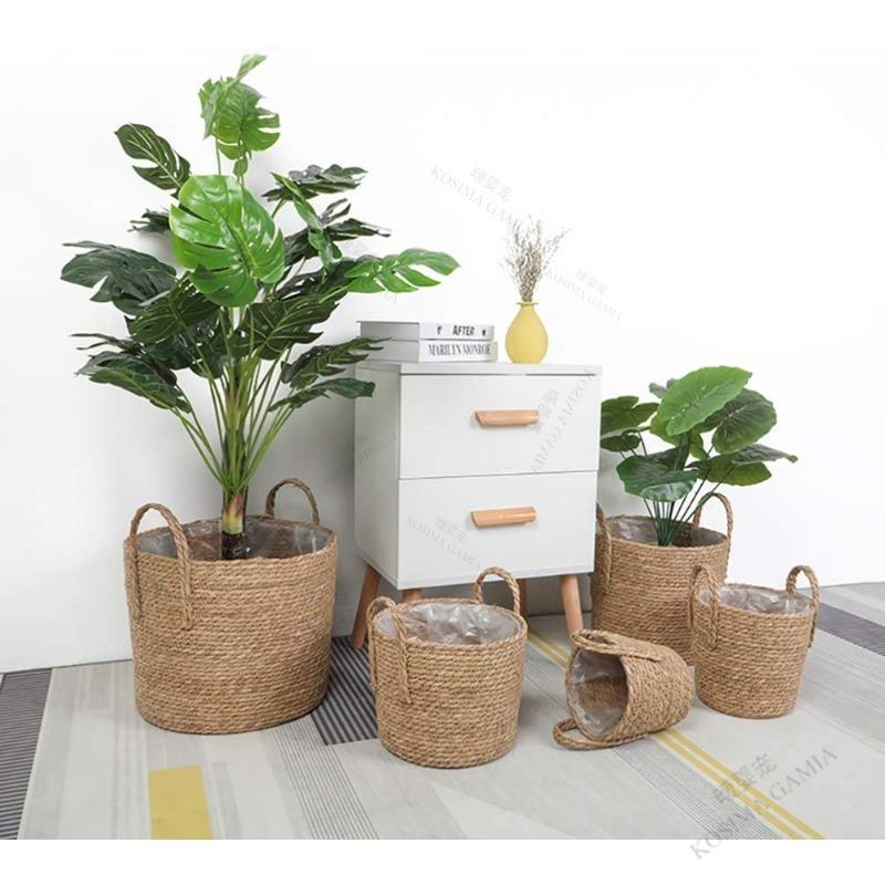Hand Woven Extra Large Straw Flower Pot Nordic Seaweed Storage Basket Potted Green Plant Floor Indoor Anti-fade Long-lasting