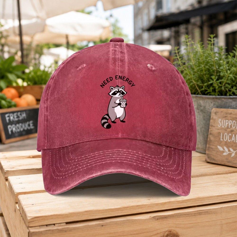 Unisex Raccoon Baseball Cap Lightweight Duckbill Hat with Hook Loop Closure Washed Casual Cap for Unisex Women