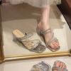 French Transparent Fairy Wind Cool Slippers 2025 Summer New Wear Thick Heel Fashion Versatile Bow Sandals Woman