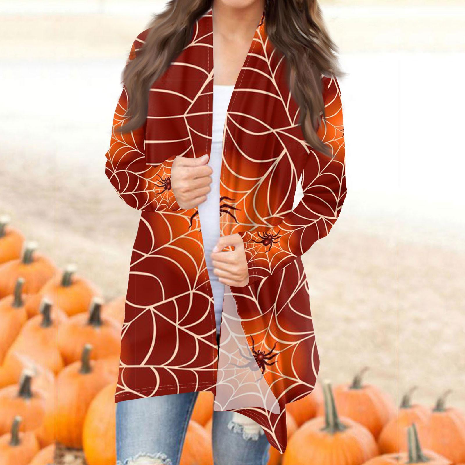 

Женская модная повседневная куртка-кардиган средней длины с длинным рукавом и принтом на Хэллоуин S красный