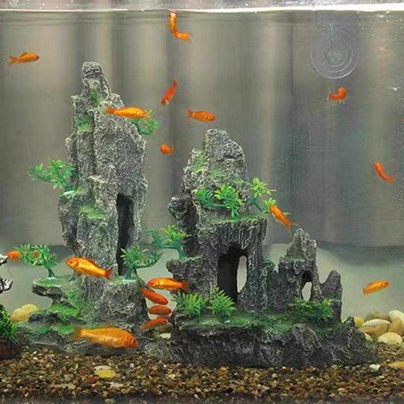 Resin Aquarium Rockery Mountain Decoration Artificial View Rock Cave Stone Tree Fish Tank Ornament Aquarium Decor Home