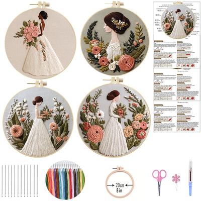 1 juego Kit de Materiales para Bordado a Mano Serie Niña de Boda, Kit de Materiales de Tela Hechos a Mano para Principiantes con Punto de Cruz, Tutorial Fácil y Herramientas