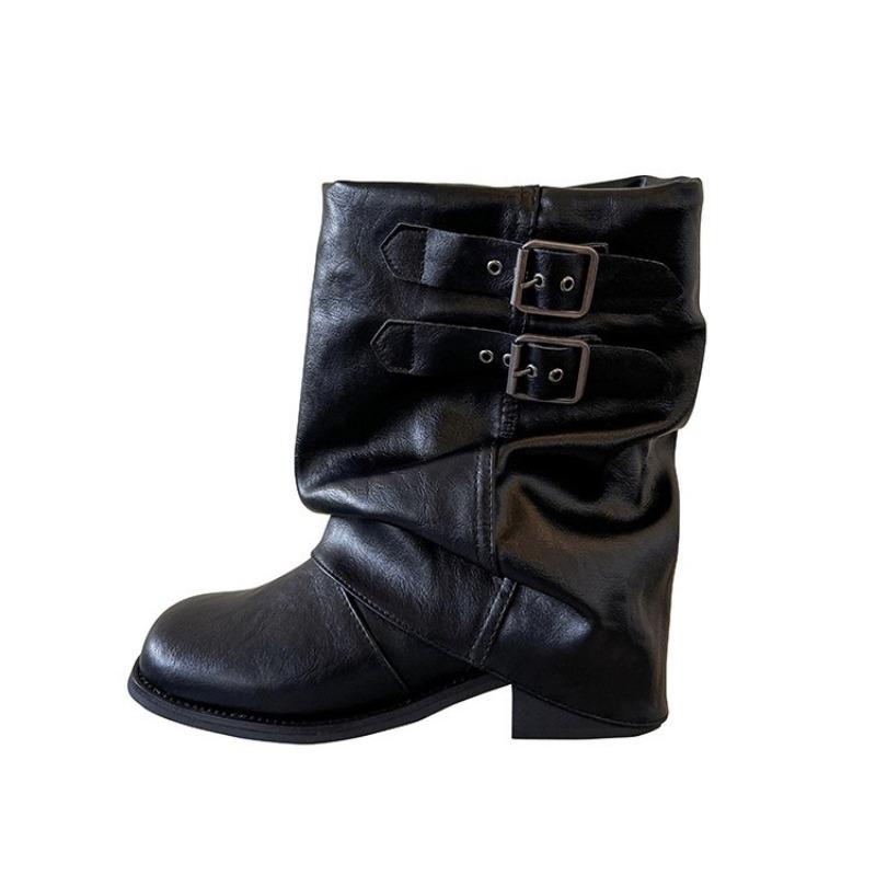 Hair~ Today's Popular Short Boots Women's Summer Leather Black Trouser Boots Thick-soled Small Short Boots