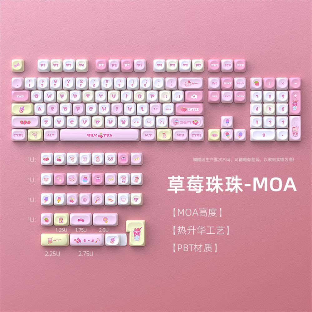 Strawberry Themed Keycaps MOA Keyboard Caps 135 Keys PBT Girl Gift Keycaps for 60/64/84/98/108 Mechanical Keyboards