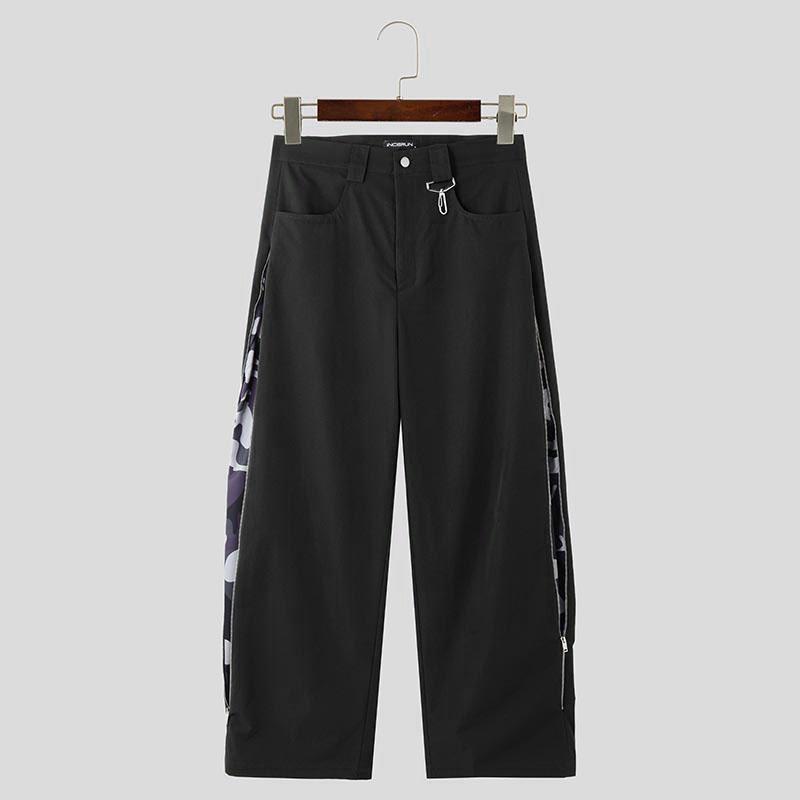 

INCERUN Men High Waist Side Zipper Camouflage Patchwork Casual Baggy Long Pants 3XL чёрный