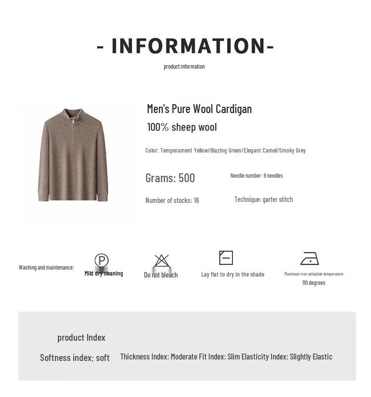 Hengyuanxiang Men's 100% Wool Stand Collar Zipper Knit Sweater